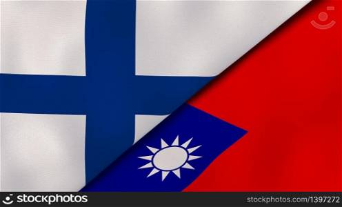 Two states flags of Finland and Taiwan. High quality business background. 3d illustration. The flags of Finland and Taiwan. News, reportage, business background. 3d illustration