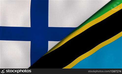 Two states flags of Finland and Tanzania. High quality business background. 3d illustration. The flags of Finland and Tanzania. News, reportage, business background. 3d illustration