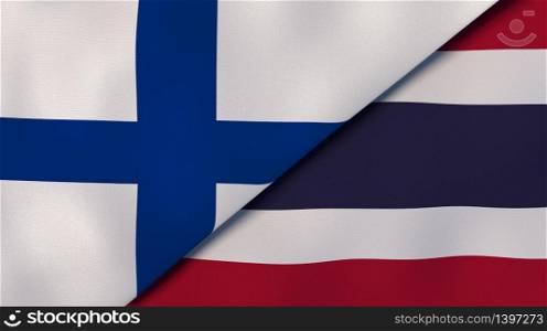 Two states flags of Finland and Thailand. High quality business background. 3d illustration. The flags of Finland and Thailand. News, reportage, business background. 3d illustration