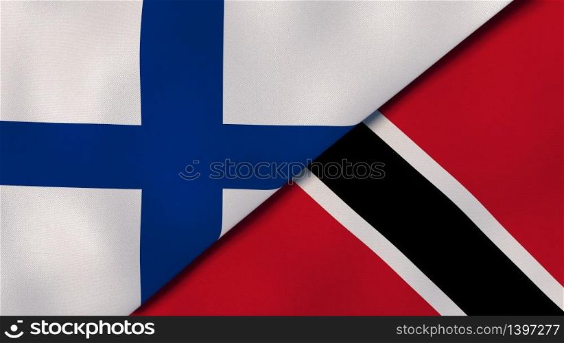 Two states flags of Finland and Trinidad and Tobago. High quality business background. 3d illustration. The flags of Finland and Trinidad and Tobago. News, reportage, business background. 3d illustration