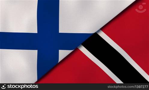 Two states flags of Finland and Trinidad and Tobago. High quality business background. 3d illustration. The flags of Finland and Trinidad and Tobago. News, reportage, business background. 3d illustration