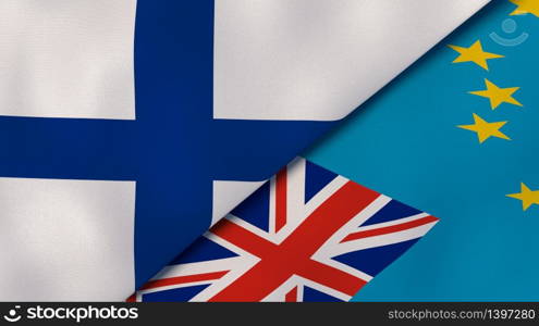 Two states flags of Finland and Tuvalu. High quality business background. 3d illustration. The flags of Finland and Tuvalu. News, reportage, business background. 3d illustration