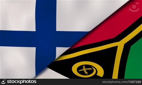 Two states flags of Finland and Vanuatu. High quality business background. 3d illustration. The flags of Finland and Vanuatu. News, reportage, business background. 3d illustration