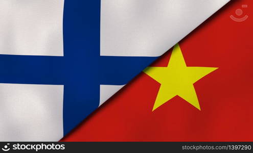 Two states flags of Finland and Vietnam. High quality business background. 3d illustration. The flags of Finland and Vietnam. News, reportage, business background. 3d illustration