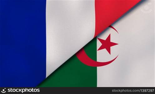 Two states flags of France and Algeria. High quality business background. 3d illustration. The flags of France and Algeria. News, reportage, business background. 3d illustration