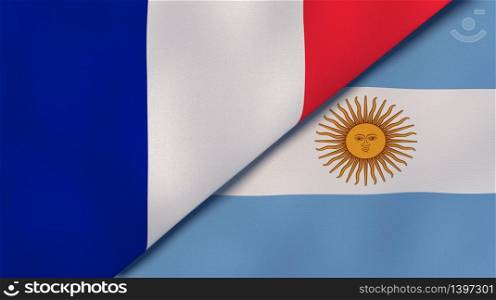Two states flags of France and Argentina. High quality business background. 3d illustration. The flags of France and Argentina. News, reportage, business background. 3d illustration