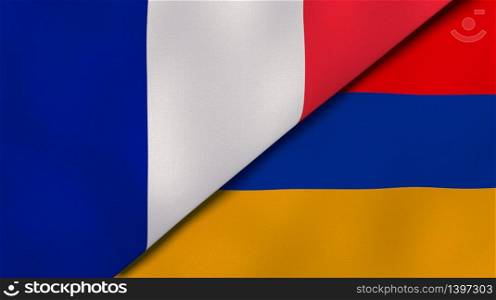 Two states flags of France and Armenia. High quality business background. 3d illustration. The flags of France and Armenia. News, reportage, business background. 3d illustration