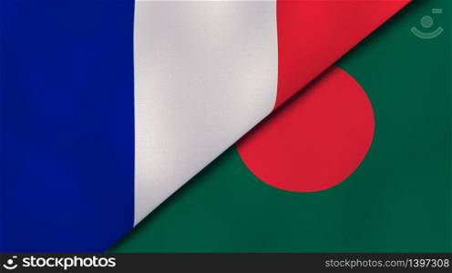 Two states flags of France and Bangladesh. High quality business background. 3d illustration. The flags of France and Bangladesh. News, reportage, business background. 3d illustration
