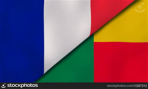 Two states flags of France and Benin. High quality business background. 3d illustration. The flags of France and Benin. News, reportage, business background. 3d illustration