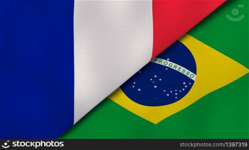 Two states flags of France and Brazil. High quality business background. 3d illustration. The flags of France and Brazil. News, reportage, business background. 3d illustration