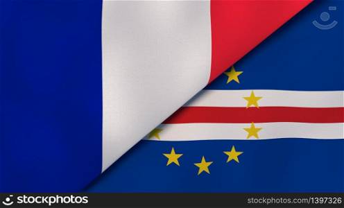 Two states flags of France and Cape Verde. High quality business background. 3d illustration. The flags of France and Cape Verde. News, reportage, business background. 3d illustration