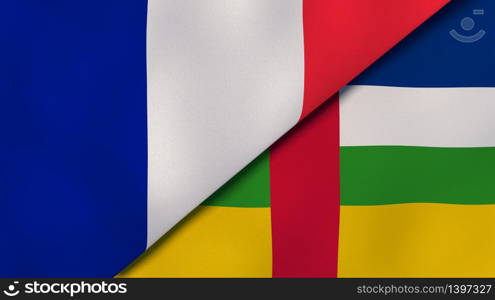 Two states flags of France and Central African Republic. High quality business background. 3d illustration. The flags of France and Central African Republic. News, reportage, business background. 3d illustration