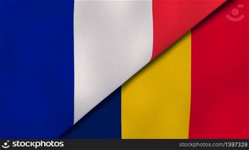 Two states flags of France and Chad. High quality business background. 3d illustration. The flags of France and Chad. News, reportage, business background. 3d illustration