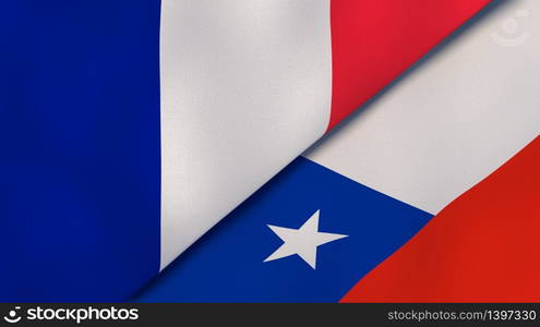 Two states flags of France and Chile. High quality business background. 3d illustration. The flags of France and Chile. News, reportage, business background. 3d illustration