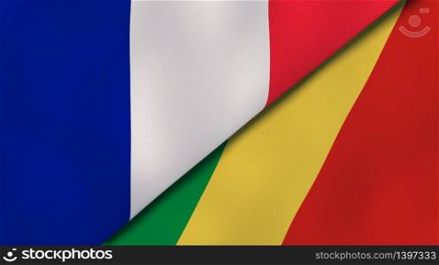 Two states flags of France and Congo. High quality business background. 3d illustration. The flags of France and Congo. News, reportage, business background. 3d illustration