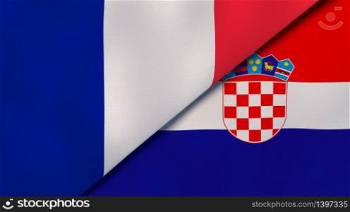 Two states flags of France and Croatia. High quality business background. 3d illustration. The flags of France and Croatia. News, reportage, business background. 3d illustration