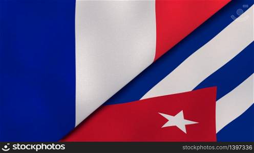 Two states flags of France and Cuba. High quality business background. 3d illustration. The flags of France and Cuba. News, reportage, business background. 3d illustration