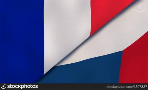 Two states flags of France and Czech Republic. High quality business background. 3d illustration. The flags of France and Czech Republic. News, reportage, business background. 3d illustration