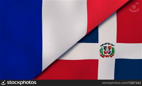 Two states flags of France and Dominican Republic. High quality business background. 3d illustration. The flags of France and Dominican Republic. News, reportage, business background. 3d illustration