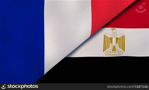 Two states flags of France and Egypt. High quality business background. 3d illustration. The flags of France and Egypt. News, reportage, business background. 3d illustration