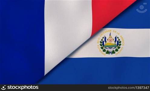 Two states flags of France and El Salvador. High quality business background. 3d illustration. The flags of France and El Salvador. News, reportage, business background. 3d illustration