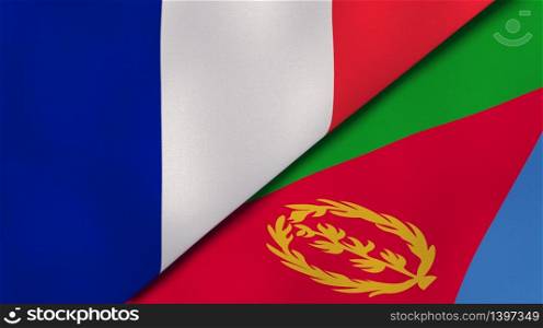 Two states flags of France and Eritrea. High quality business background. 3d illustration. The flags of France and Eritrea. News, reportage, business background. 3d illustration