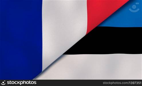 Two states flags of France and Estonia. High quality business background. 3d illustration. The flags of France and Estonia. News, reportage, business background. 3d illustration