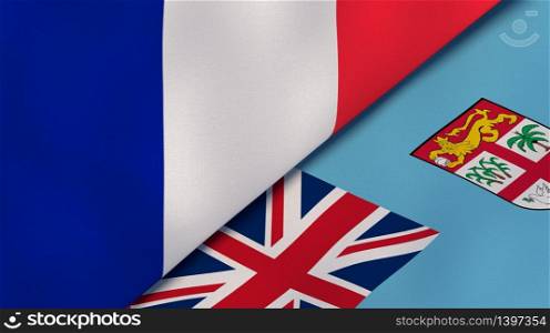 Two states flags of France and Fiji. High quality business background. 3d illustration. The flags of France and Fiji. News, reportage, business background. 3d illustration