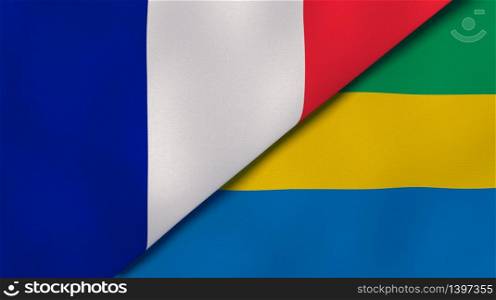 Two states flags of France and Gabon. High quality business background. 3d illustration. The flags of France and Gabon. News, reportage, business background. 3d illustration