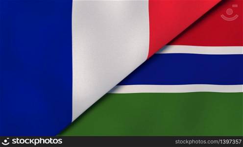 Two states flags of France and Gambia. High quality business background. 3d illustration. The flags of France and Gambia. News, reportage, business background. 3d illustration