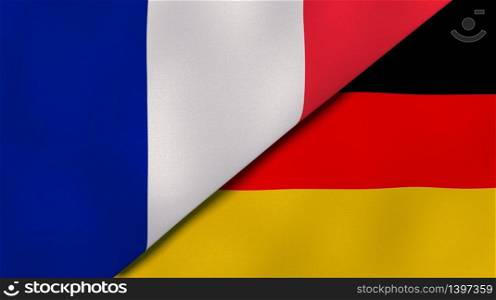 Two states flags of France and Germany. High quality business background. 3d illustration. The flags of France and Germany. News, reportage, business background. 3d illustration