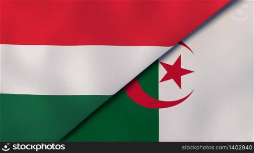 Two states flags of Hungary and Algeria. High quality business background. 3d illustration. The flags of Hungary and Algeria. News, reportage, business background. 3d illustration