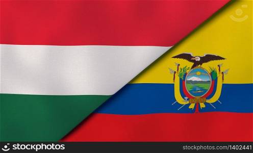 Two states flags of Hungary and Ecuador. High quality business background. 3d illustration. The flags of Hungary and Ecuador. News, reportage, business background. 3d illustration