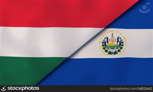 Two states flags of Hungary and El Salvador. High quality business background. 3d illustration. The flags of Hungary and El Salvador. News, reportage, business background. 3d illustration