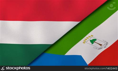 Two states flags of Hungary and Equatorial Guinea. High quality business background. 3d illustration. The flags of Hungary and Equatorial Guinea. News, reportage, business background. 3d illustration
