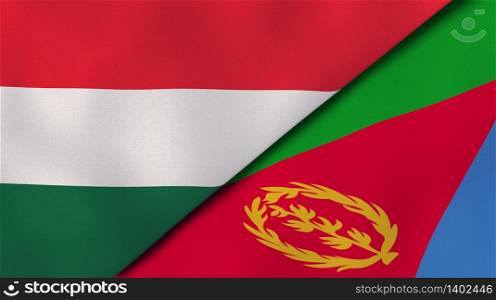 Two states flags of Hungary and Eritrea. High quality business background. 3d illustration. The flags of Hungary and Eritrea. News, reportage, business background. 3d illustration