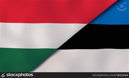 Two states flags of Hungary and Estonia. High quality business background. 3d illustration. The flags of Hungary and Estonia. News, reportage, business background. 3d illustration