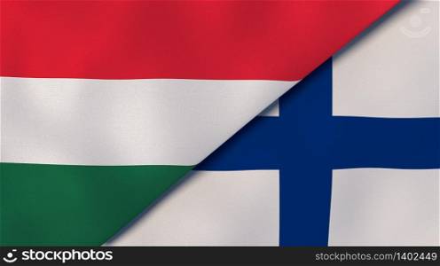 Two states flags of Hungary and Finland. High quality business background. 3d illustration. The flags of Hungary and Finland. News, reportage, business background. 3d illustration