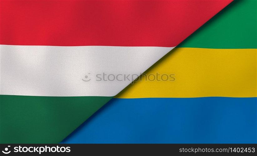 Two states flags of Hungary and Gabon. High quality business background. 3d illustration. The flags of Hungary and Gabon. News, reportage, business background. 3d illustration