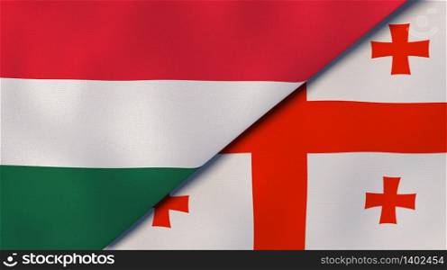 Two states flags of Hungary and Georgia. High quality business background. 3d illustration. The flags of Hungary and Georgia. News, reportage, business background. 3d illustration
