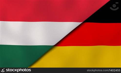 Two states flags of Hungary and Germany. High quality business background. 3d illustration. The flags of Hungary and Germany. News, reportage, business background. 3d illustration