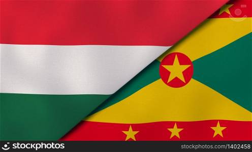 Two states flags of Hungary and Grenada. High quality business background. 3d illustration. The flags of Hungary and Grenada. News, reportage, business background. 3d illustration