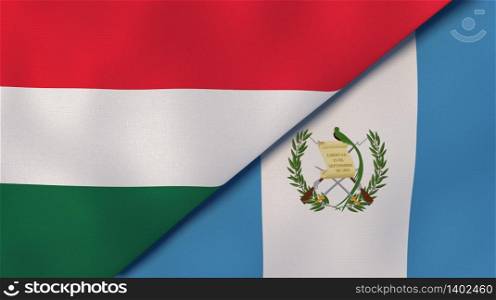 Two states flags of Hungary and Guatemala. High quality business background. 3d illustration. The flags of Hungary and Guatemala. News, reportage, business background. 3d illustration