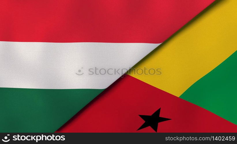 Two states flags of Hungary and Guinea Bissau. High quality business background. 3d illustration. The flags of Hungary and Guinea Bissau. News, reportage, business background. 3d illustration