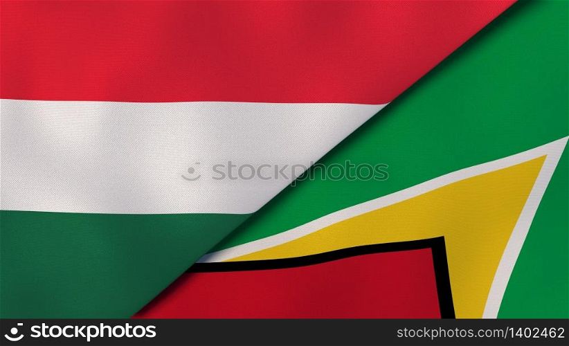Two states flags of Hungary and Guyana. High quality business background. 3d illustration. The flags of Hungary and Guyana. News, reportage, business background. 3d illustration
