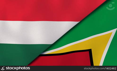 Two states flags of Hungary and Guyana. High quality business background. 3d illustration. The flags of Hungary and Guyana. News, reportage, business background. 3d illustration