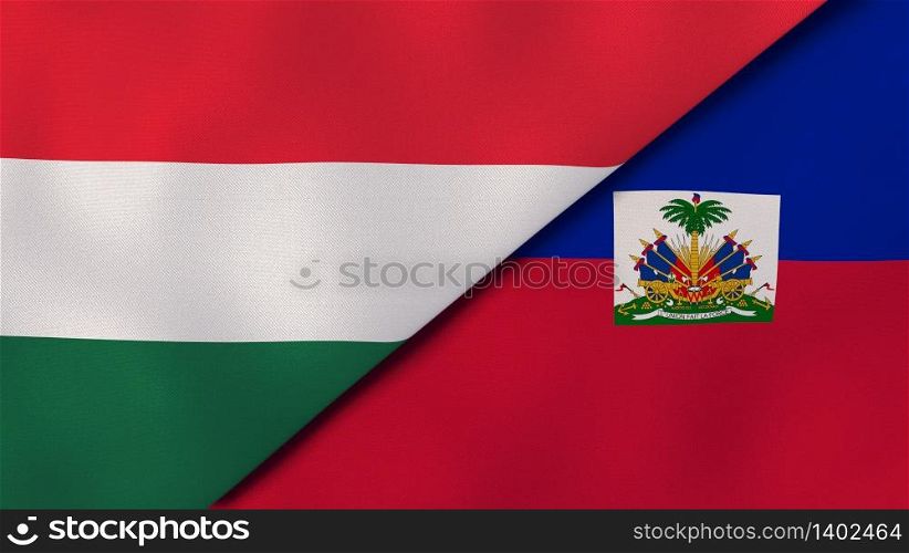 Two states flags of Hungary and Haiti. High quality business background. 3d illustration. The flags of Hungary and Haiti. News, reportage, business background. 3d illustration