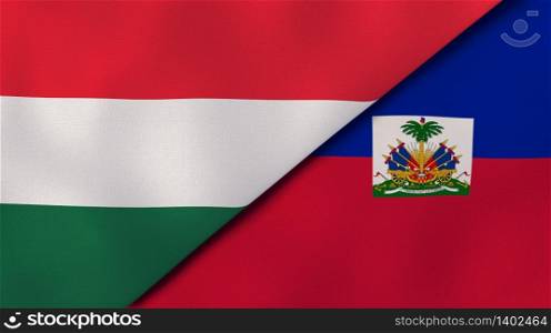 Two states flags of Hungary and Haiti. High quality business background. 3d illustration. The flags of Hungary and Haiti. News, reportage, business background. 3d illustration