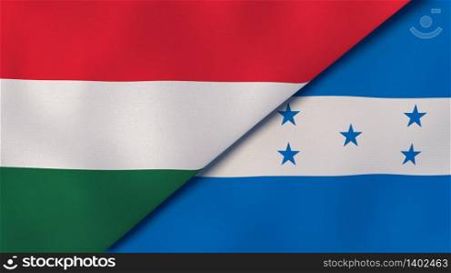 Two states flags of Hungary and Honduras. High quality business background. 3d illustration. The flags of Hungary and Honduras. News, reportage, business background. 3d illustration