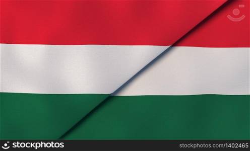Two states flags of Hungary and Hungary. High quality business background. 3d illustration. The flags of Hungary and Hungary. News, reportage, business background. 3d illustration